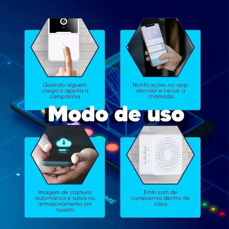 Campainha Wi-Fi com Câmera HD Smart Recarregável
